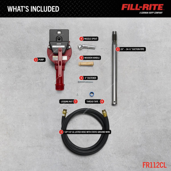 Fill-Rite Rotary Hand-Operated Fuel Transfer Pump, FR112CL, Aluminium, 38 Ltrs/100 Revs Flow Rate Fill-Rite Rotary Hand-Operated Fuel Transfer Pump, FR112CL, Aluminium, 38 Ltrs/100 Revs Flow Rate