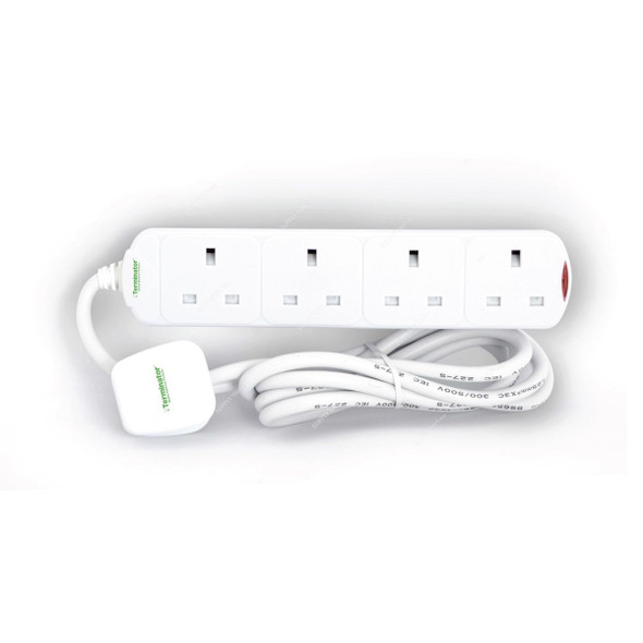 Terminator Power Extension Socket, TPB-14-5M, 4 Way, 13A, 1.25 SQ.MM, 5 Mtrs Cable Length, White