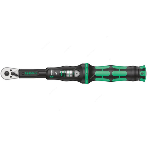 Wera Reversible Ratchet Torque Wrench, 05075604001, Click-Torque A5, 2.5-25Nm, 1/4 Inch Square Drive