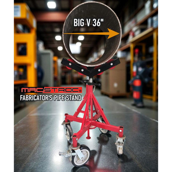 Macstroc Fabricator Stand With Roller Head and Caster, MFRC36, 4-36 Inch Pipe Capacity, 1135 Kg Loading Capacity