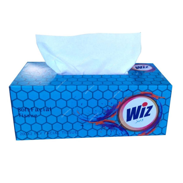 Wiz Boutique Rectangle Facial Tissues, 2 Ply, White, 200 Sheets/Box