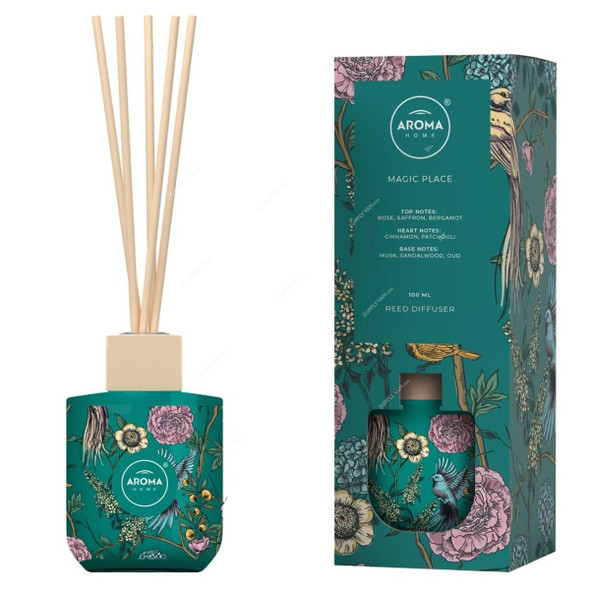 Aroma Home Magic Place Reed Diffuser, Rose Saffron Bergamot With Cinnamon and Oud Notes, 100ML