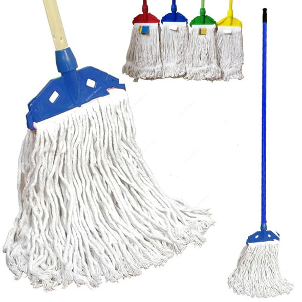 Swish Super Professional Cotton String Wet Mop With Wooden Handle, 450GM, White
