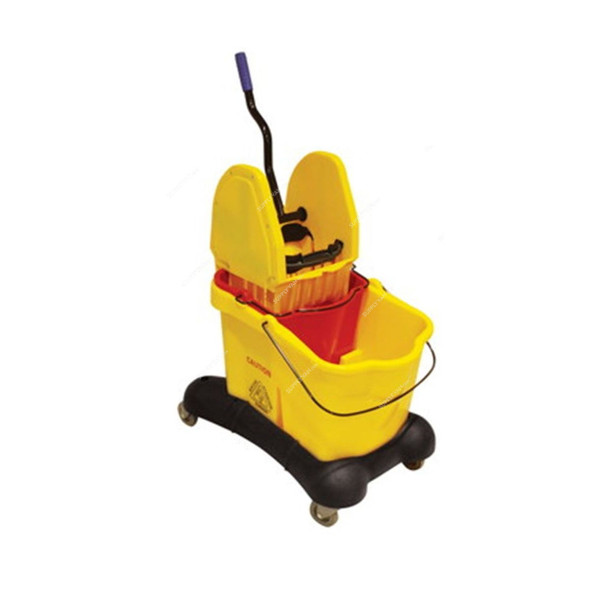 Akc Mop Bucket With Deluxe Wringer, BT08, Plastic, 30 Ltrs, Yellow/Red