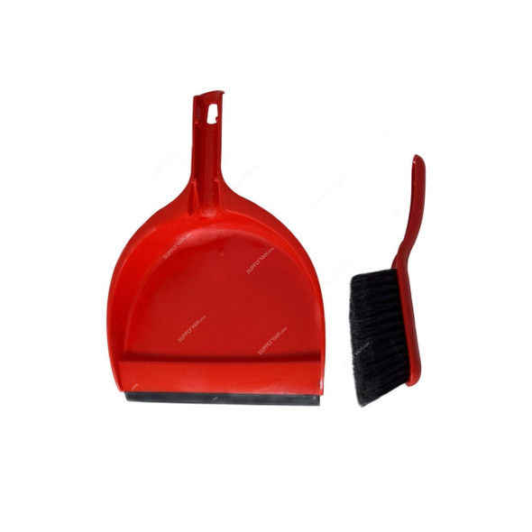 Akc Dustpan and Brush Set, DP05R, Plastic/Rubber, Red
