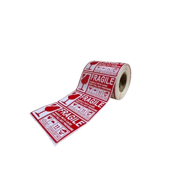 Fragile Warning Sticker, 50MM Width x 90MM Length, Red, 500 Pcs/Roll