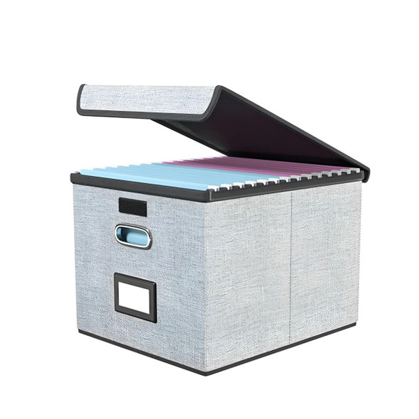 Collapsible File Organizer Box With Lid, Linen, 27.43CM Height x 32.26CM Width x 37.85CM Length, Grey