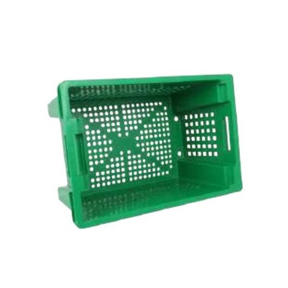 Ventilated Nestable Crate With Screen Printing, 280MM Height x 400MM Width x 600MM Length, 59 Ltrs, Green