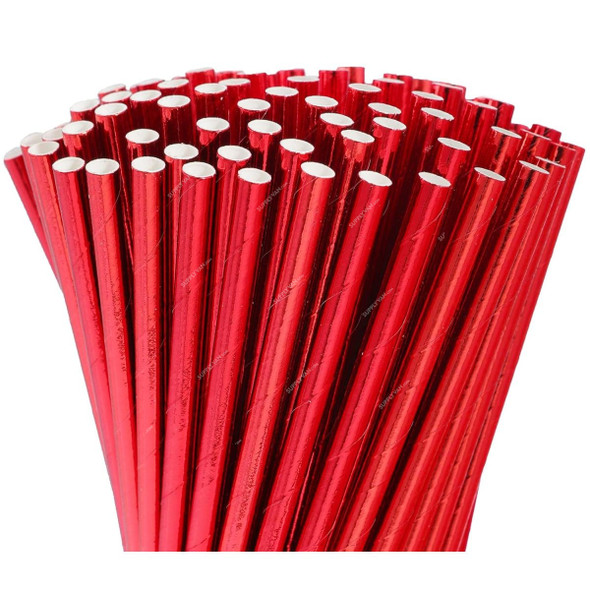 Hotpack Biodegradable Paper Straw, 3 Ply, 6MM Dia, Red, 100 Pcs/Pack
