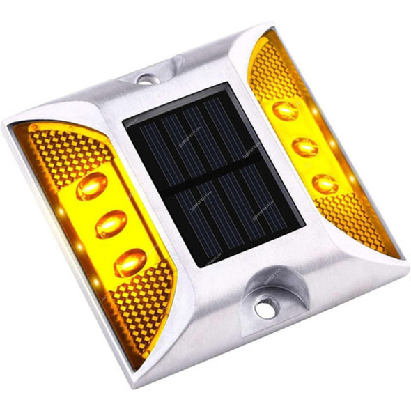 LED Solar Road Stud, Aluminium, 2.5CM Height x 10.5CM Width x 12.5CM Length, Yellow