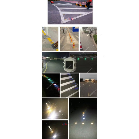 LED Solar Road Stud, Aluminium, 2.5CM Height x 10.5CM Width x 12.5CM Length, Yellow