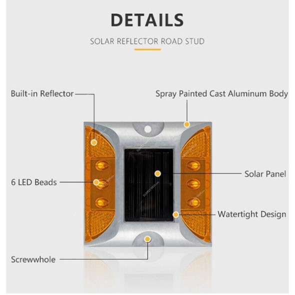 LED Solar Road Stud, Aluminium, 2.5CM Height x 10.5CM Width x 12.5CM Length, Red