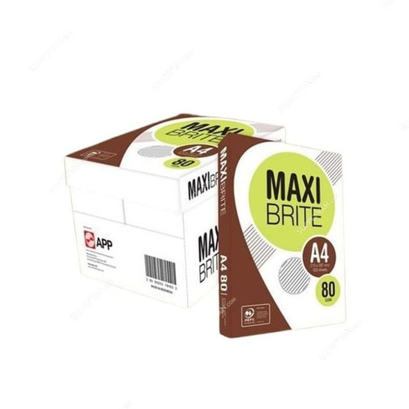 Maxi Brite Copy Paper, A4, 80 GSM, 500 Sheets, White, 5 Ream/Box