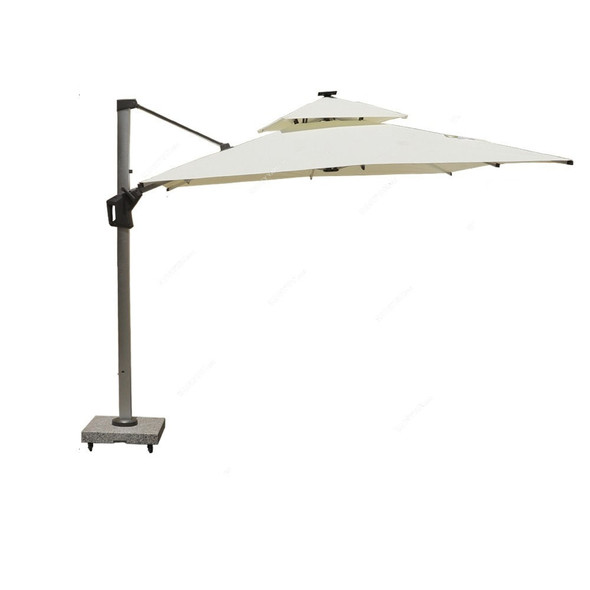 Outdoor Cantilever Patio Umbrella With Wheeled Granite Base, 290CM Width x 290CM Length, 275CM Height, Beige