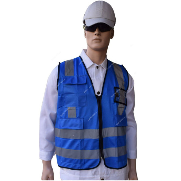 Empiral Bright ID 4 Pocket Reflective Vest With Zipper, E108084321, M, Fluorescent Blue