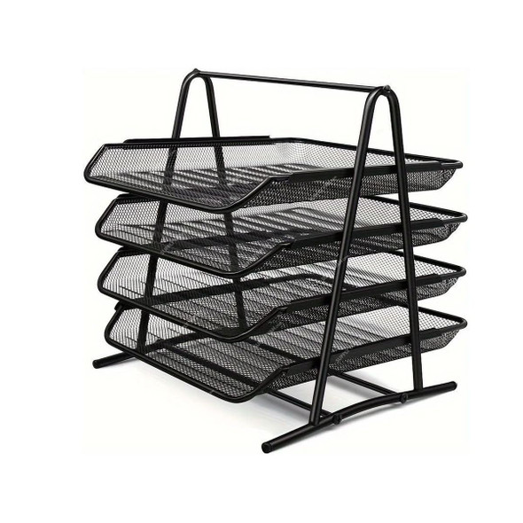 Deluxe Metal Mesh 4 Tier Document Tray, A102-04, Black