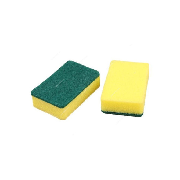 Sponge Scrubber, SP15-1, 5.7CM Width x 9CM Length, Yellow/Green, 6 Pcs/Pack