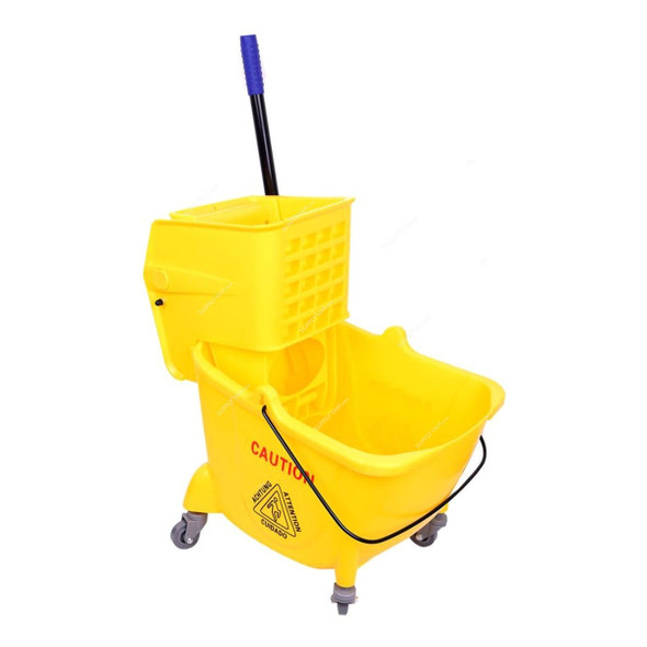 Mop Bucket With Side Press Wringer, BT03Y-3, Plastic, 25 Ltrs, Yellow