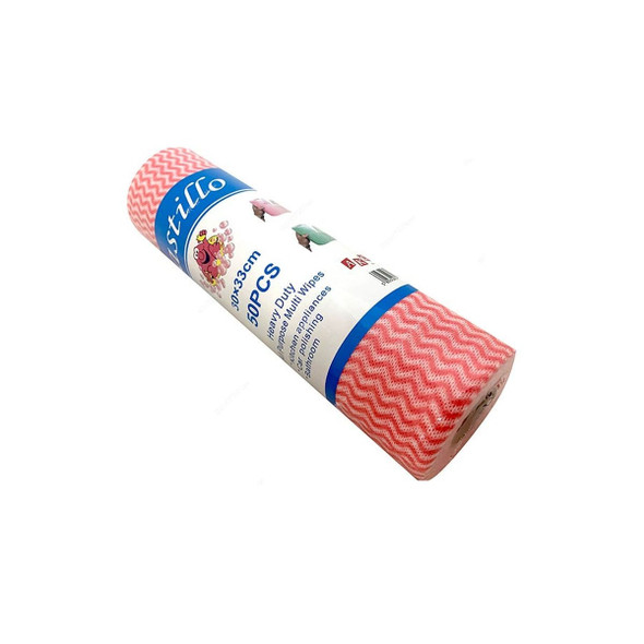 Heavy Duty Disposable Cleaning Wipes Roll, JC03R, 50 Sheets, 30CM Width x 33CM Length, Red