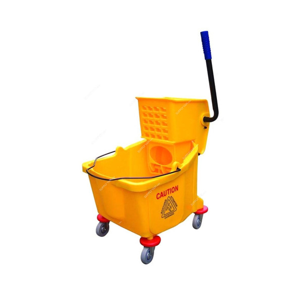 Mop Bucket With Side Press Wringer, BT03Y-1, Plastic, 32 Ltrs, Yellow