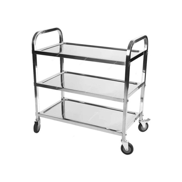 3-Tier Dining Cart, ST13-S, Stainless Steel, 86CM Height x 40CM Width x 75CM Length, Silver