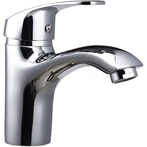 Cavil Deck Mounted Wash Basin Mixer Tap, CSBF-A503-UTH, Metal, 0.5 Inch Inlet Size, Silver