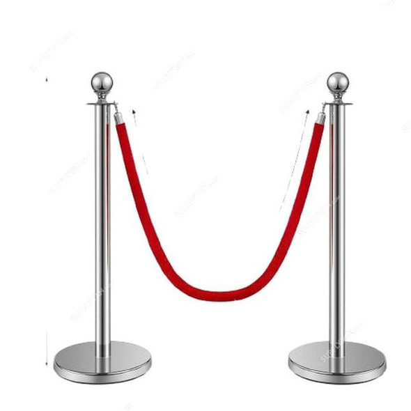 Retractable Barrier With 1.5 Mtrs Red Rope, Stainless Steel, 100CM Height, Silver