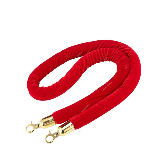 Barrier Rope, Velvet/Stainless Steel, 1.5 Mtrs Length, Red/Gold