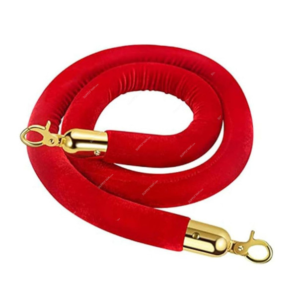 Barrier Rope, Velvet/Stainless Steel, 1.5 Mtrs Length, Red/Gold