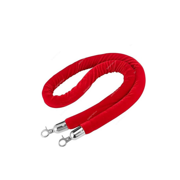 Barrier Rope, Velvet/Stainless Steel, 1.5 Mtrs Length, Red/Silver