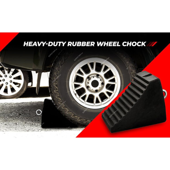 Wheel Chock, Rubber, L, 19CM Height x 16CM Width x 25CM Length, Black