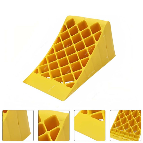 Wheel Chock, Plastic, M, 18CM Height x 16CM Width x 39CM Length, Yellow
