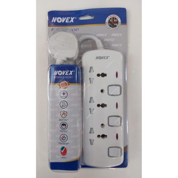 Novex Extension Socket, N-D103-3MTR-UTH, 3 Way, 3 Mtrs Cable Length, White