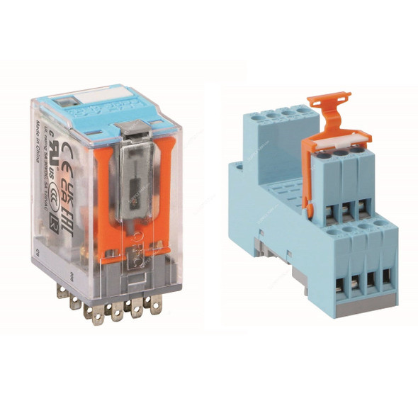 Comat Releco Plug-In Relay With 14-Pin Socket, C9-A41BX/UC24V+S9-M, Thermoplastic, 5A, 24VAC/DC