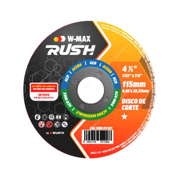 W-Max Cutting Disc, 5986211151, Rush, 1MM Thk, 22.23MM Bore Dia x 115MM Disc Dia
