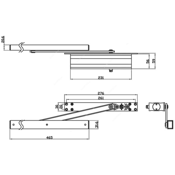 Dorfit Door Closer, DT982A-SL, Steel, 950MM Door Width, 65-85 Kg Weight Capacity, Sliver Finish