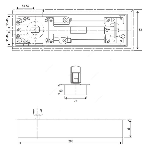 Dorfit Floor Spring, DT75NH, Stainless Steel, 1200MM Door Width, 150 Kg Weight Capacity