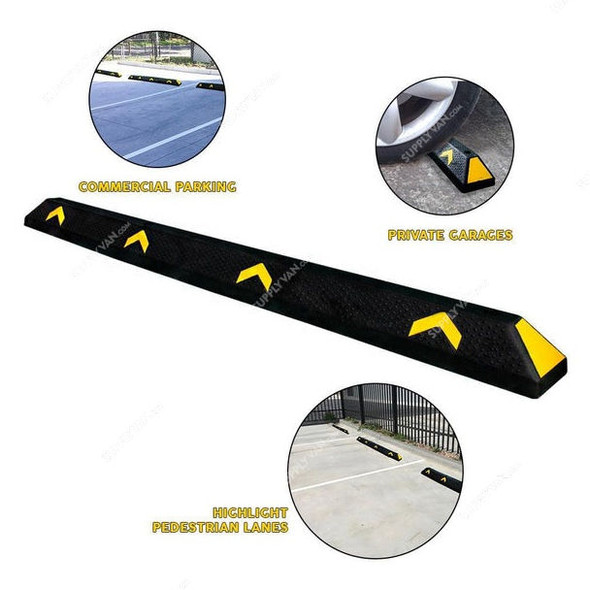 Heavy Duty Wheel Stopper, AE-20008, Rubber, 150MM Height x 100MM Width x 1830MM Length, Black/Yellow