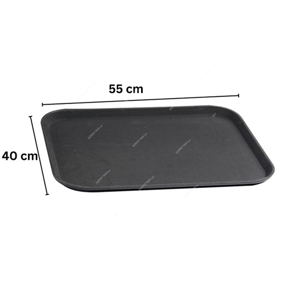 Non Slip Tray With Rubber, Plastic, Rectangular, 40CM Width x 55CM Length, Black