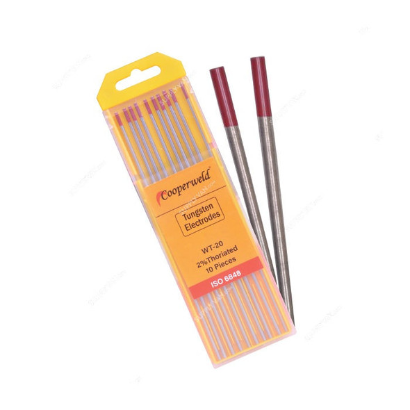 Cooperweld Tungsten Electrode, CW-132, 2.4MM Dia x 175MM Length, Red Head, 10 Pcs/Pack