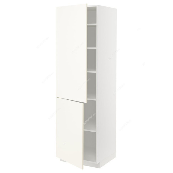 Double Door High Cabinet With Shelves, 200CM Height x 60CM Width x 60CM Length, White