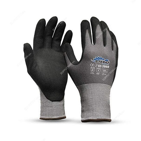 Stego Mechnaical and Multipurpose Safety Gloves, ST-2060, Tacti Series, Nitrile/Nylon, M, Grey