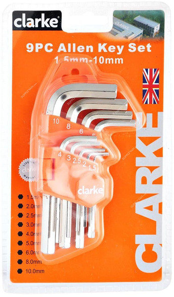 Clarke Allen Key Set, AKS1.5-10C, 1.5-10mm, 9Pcs