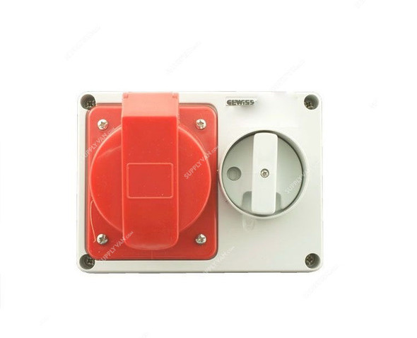 Gewiss Horizontal Socket Outlet, GW66008, IP44, 16A, 3P+E, White-Red