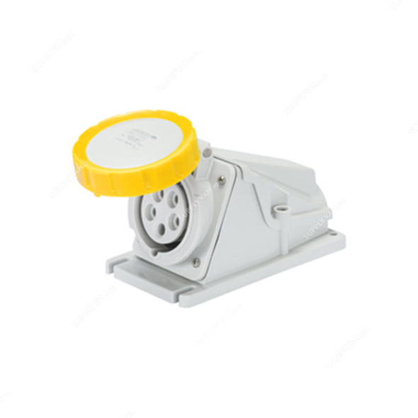 Gewiss 90 Deg Surface Mount Socket Outlet, GW62496, IP67, 16A, 2P+E, White-Yellow