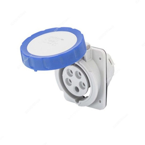 Gewiss 10 Deg Flush Mount Socket Outlet, GW62227H, IP66, 16A, 2P+E, White-Blue