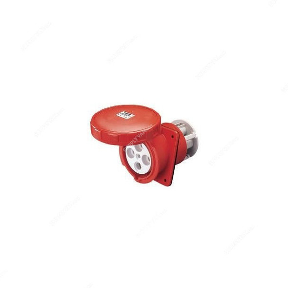 Gewiss 10 Deg Flush Mount Socket Outlet, GW63254H, IP66, 63A, 3P+N+E, White-Red