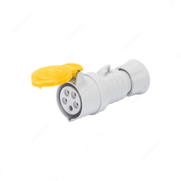 Gewiss Straight Connector, GW62001H, IP44, 16A, 2P+E, White-Yellow