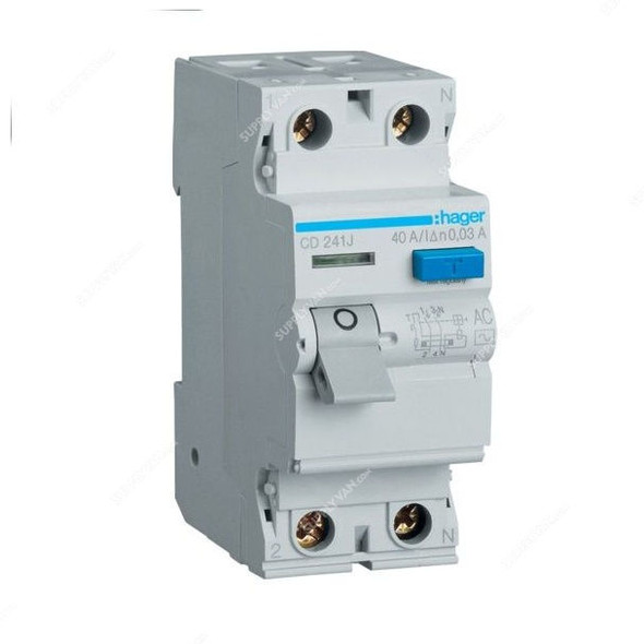 Hager Residual Current Circuit Breaker, CE241J, 2P, 100mA, 40A