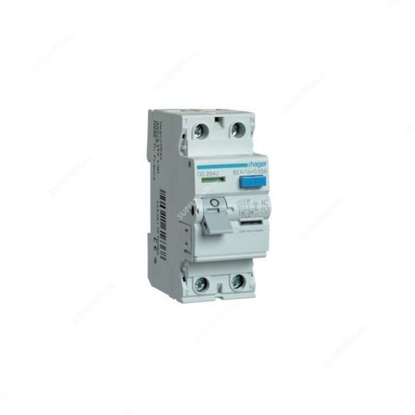 Hager Residual Current Circuit Breaker, CD264J, 2P, 30mA, 63A